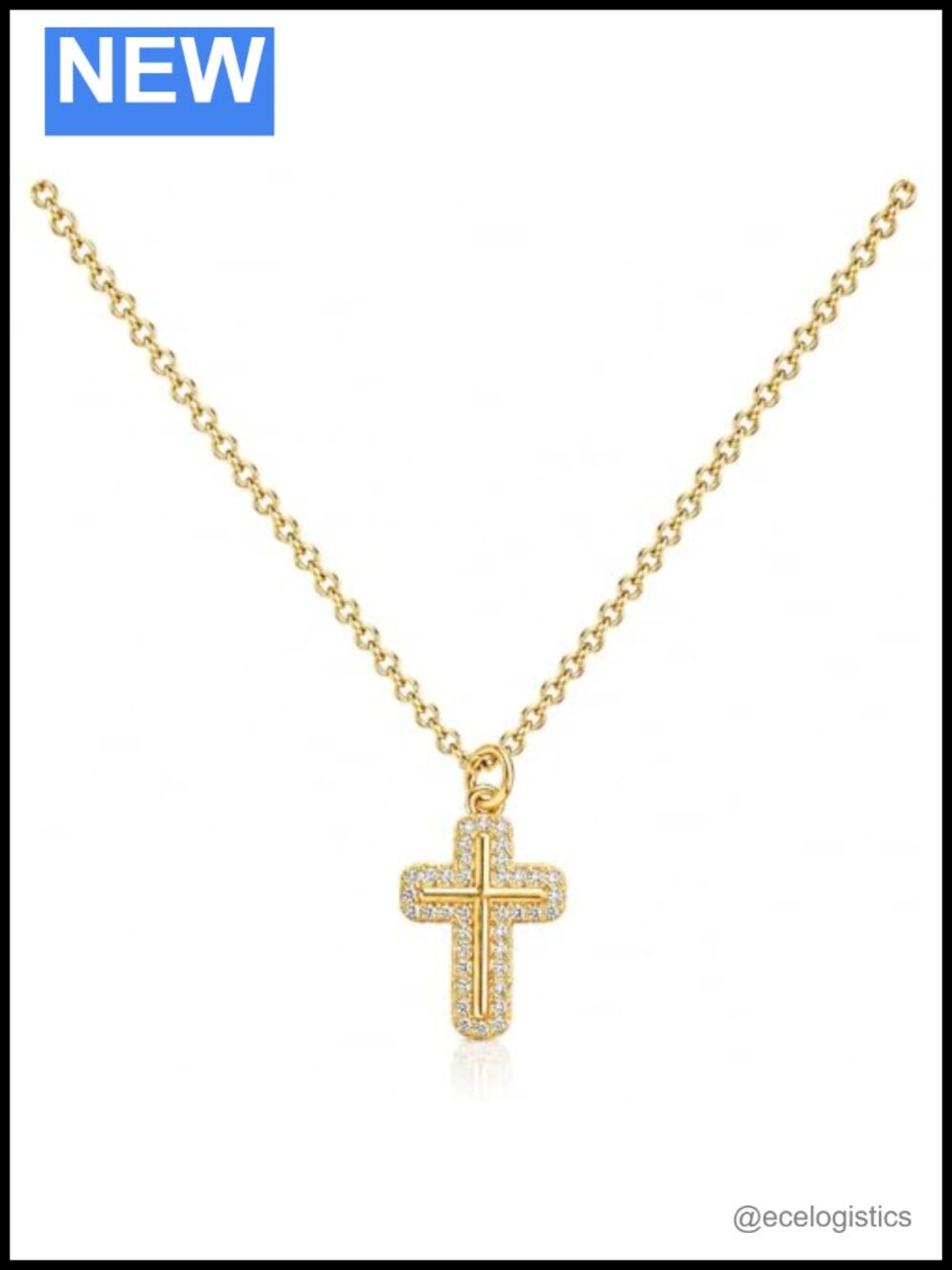 14K Gold Finish Cross Necklace Women Diamond Cross Pendant Chain Jewelry